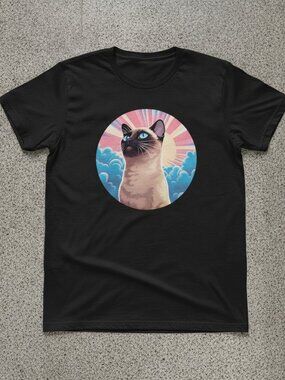 Colorful Siamese Cat Graphic T-Shirt Cute Blue Eyes Kitty Tee Unisex Cat Lover